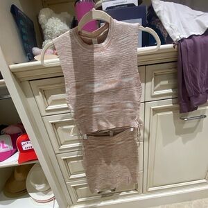 Mahina knit marled marbled Ribbed Knit Top and Skirt Set in Light taupe BNWT